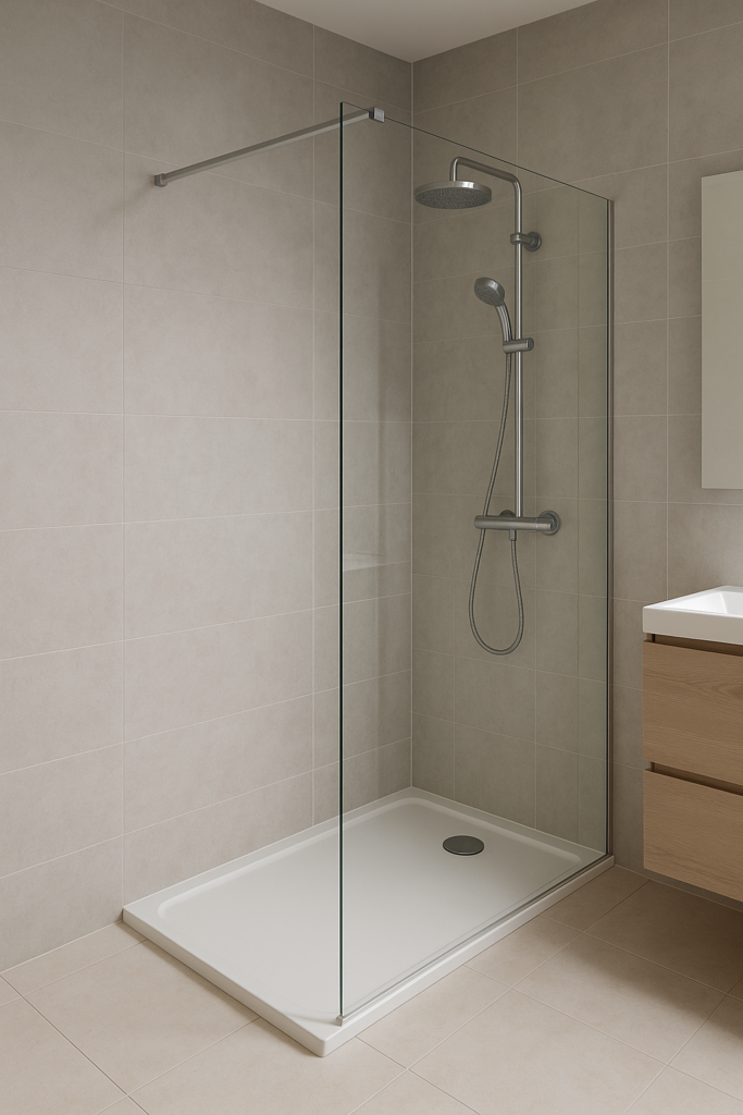 Une paroi de douche en verre dans une salle de bain