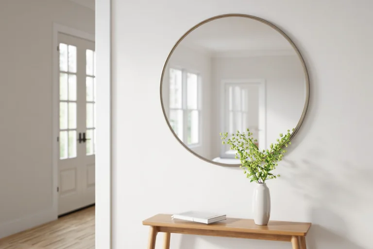 Un miroir décoratif moderne et épuré dans une entrée de maison